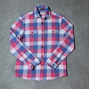 Faherty Legend Sweater Shirt Cherry Blue Buffalo Plaid Pockets Men's Medium